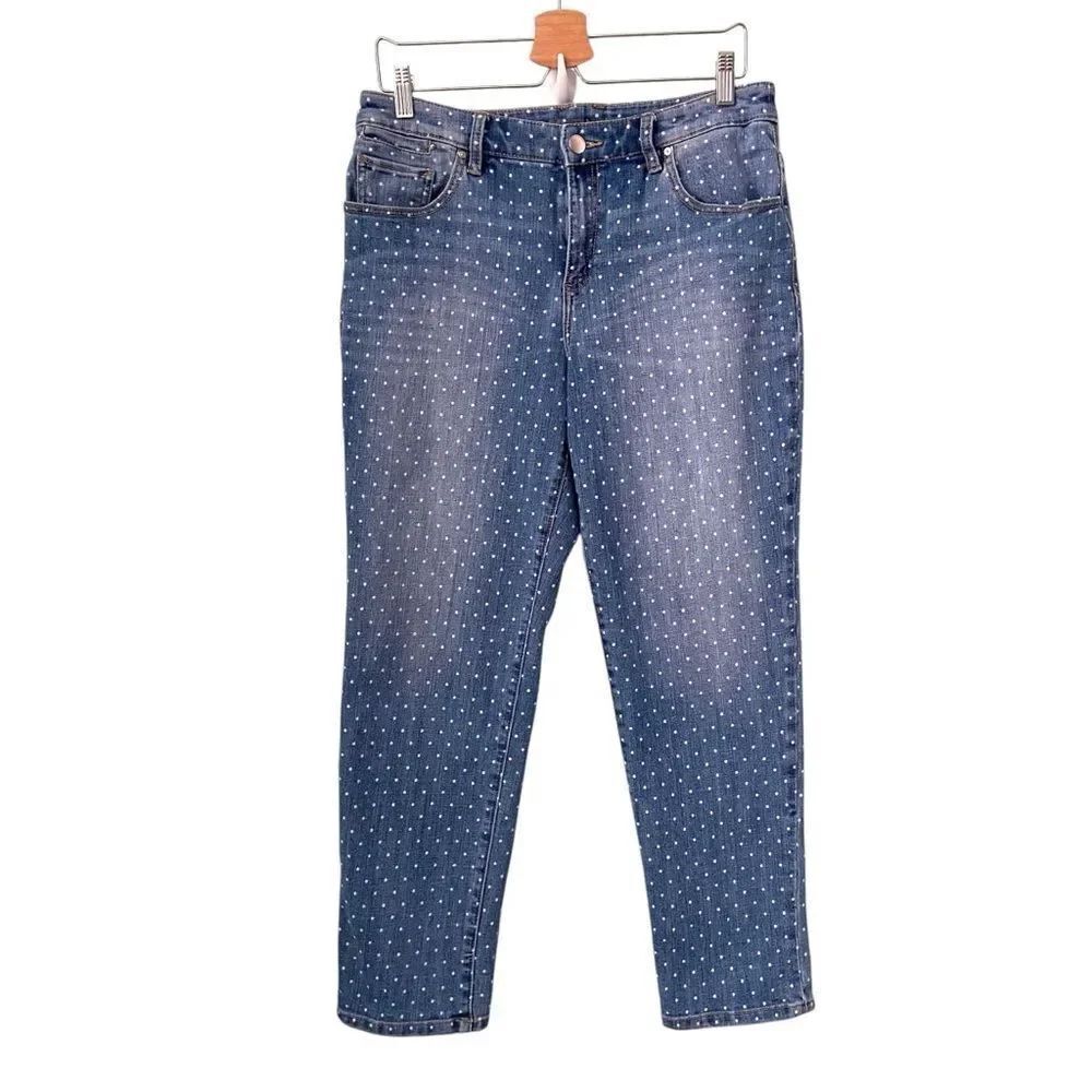 Chicos Platinum Skimmer Denim Dot Jeans in Size 1 (medium)